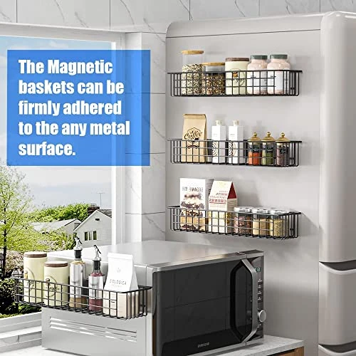 MILIJIA 4 Pack Storage Baskets With Strongly Magnet For Refrigerator, Metal Storage Bins, Spice Rack/Shelf For Kitchen And Pantry 6 MILIJIA 4 Pack Storage Baskets With Strongly Magnet For Refrigerator, Metal Storage Bins, Spice Rack/Shelf For Kitchen And Pantry - Image 4