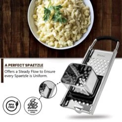 Authentic German Spaetzle Maker - Stainless Steel Egg Noodle Maker With Comfortable Rubber Grip - Easy To Fit Spaetzle Noodle Maker Over All Types Of Pots & Pans - Noodle Press -KitchenAid Shop 51tyJc350lL