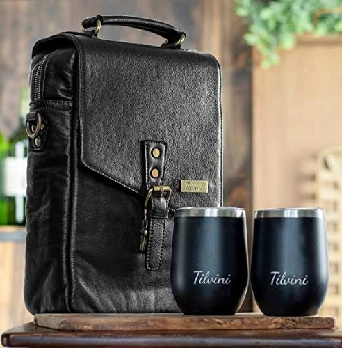 Insulated Leather Wine Bag With 2 Stainless Steel Wine Tumblers. Leather Wine Bottle Carrier Tote. Wine Bags For Travel. Picnic Tote, Beach Wine Cooler Bag, Wine Travel Case. Wine Gift For Men 7 Insulated Leather Wine Bag With 2 Stainless Steel Wine Tumblers. Leather Wine Bottle Carrier Tote. Wine Bags For Travel. Picnic Tote, Beach Wine Cooler Bag, Wine Travel Case. Wine Gift For Men - Image 5