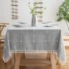 Rustic Tablecloth Cotton Linen Splashproof Tablecloths Burlap Table Cloths For Kitchen Dining Buffet Cloth Table Cloth For Rectangle Tables Grey Rectangle Table,55''x70'',4-6 Seats