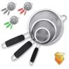 3 Pack Stainless Steel 18/8 Extra Fine Double Mesh Strainers, Large, Medium & Small Sifters With Comfortable & Non Slip Handles, Ideal For Pasta, Rice, Tea, Spaghetti, Quinoa, Baking -KitchenAid Shop 51uFs20HpIL