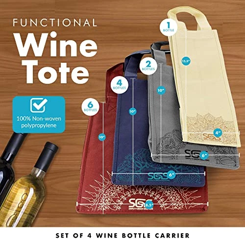 - Reusable Wine Bottle Tote Bags, Wine Bags For Wine Bottles Gifts, Wine Bags With Handles, Wine Bottle Carrier, Wine Bags For 1-6 Bottles, Set Of 4, Ornate 5 - Reusable Wine Bottle Tote Bags, Wine Bags For Wine Bottles Gifts, Wine Bags With Handles, Wine Bottle Carrier, Wine Bags For 1-6 Bottles, Set Of 4, Ornate - Image 3