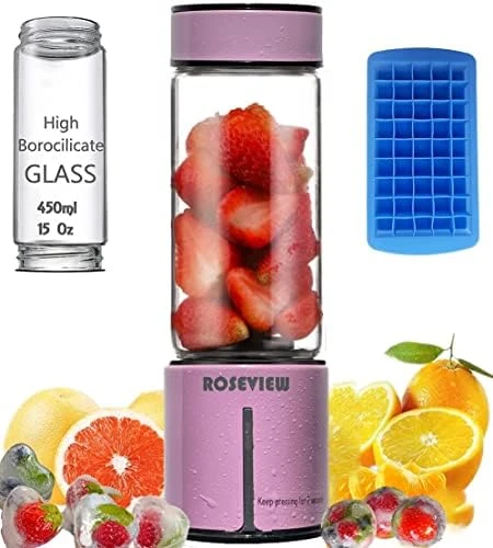 Portable Smoothie Blender ROSEVIEW Glass Cordless Mini Shakes Cup Blend For Smoothies USB Rechargeable Battery Juicer 2 Speed Handheld Personal Travel Mixer (Rose Red) 9 Portable Smoothie Blender ROSEVIEW Glass Cordless Mini Shakes Cup Blend For Smoothies USB Rechargeable Battery Juicer 2 Speed Handheld Personal Travel Mixer (Rose Red) - Image 7