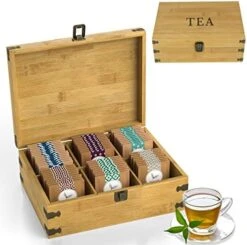 Large Wooden Tea Organizer Box, Big 14" Bamboo Storage Chest | 8-Compartment Tall, Adjustable Shelves | 100% Handmade Craft Eco-Friendly Natural Décor -KitchenAid Shop 51uOQQZohkL. AC