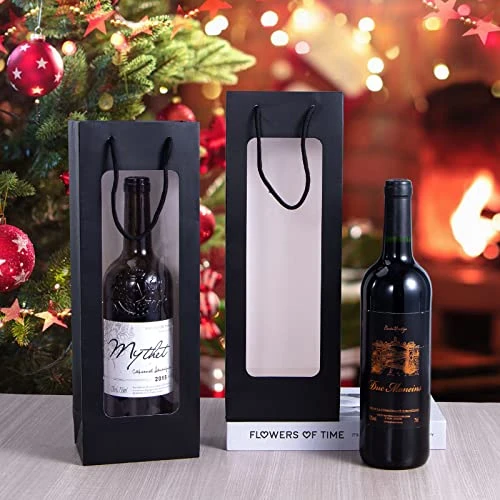 Wine Gift Bag With Window 20 Pack 4.92"x3.35"x 14.2" Wine Bags For Wine Bottles Halloween Birthday Housewarming Dinner Party Business-Black 4 Wine Gift Bag With Window 20 Pack 4.92"x3.35"x 14.2" Wine Bags For Wine Bottles Halloween Birthday Housewarming Dinner Party Business-Black - Image 2