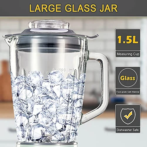 Ear Countertop Blender, 1000W Professional Smoothie Blender For Shakes And Smoothies With 51 Oz Glass Jar, Step-less Speed Knob And 3 Functions For Crushing Ice, Fruit And Pulse/Autonomous Clean 4 Ear Countertop Blender, 1000W Professional Smoothie Blender For Shakes And Smoothies With 51 Oz Glass Jar, Step-less Speed Knob And 3 Functions For Crushing Ice, Fruit And Pulse/Autonomous Clean - Image 2