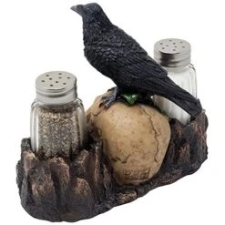 Bone Chilling Raven On Human Skull Salt And Pepper Shaker Set With Decorative Display Stand Figurine For Scary Halloween Decorations Or Medieval & Gothic Kitchen Table Decor As Spooky Fantasy Gifts -KitchenAid Shop 51ue9OLSwCL
