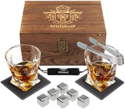 Hiskey Glass Set Of 2 - Bourbon Whiskey Stones Gift Set For Men - Includes Crystal Whisky Rocks Glasses, Chilling Stones, Slate Coasters - Scotch Glasses In Wooden Box - Wisky Burbon Retirement Gifts -KitchenAid Shop 51uhTlSjrfL. AC