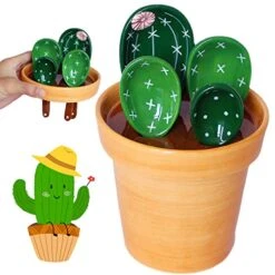 Cactus Measuring Spoons And Cups Set, Cute Ceramic Measuring Spoons, Baking Cacti Measuring Spoon With Holder For Milk Powder Sugar Salt Wet Dry Ingredients, Kitchen Home Small Decorations Ornaments