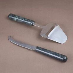 Genuine Green Marble 2 Piece Serving Set With Solid Marble Handle Includes Stainless Steel Cutter Slicer And Cheese Knife, 3" W X 9" L, Green -KitchenAid Shop 51ulMeu8ZtL