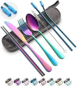 Travel Utensils Set With Case Reusable Portable Cutlery Set Stainless Steel 8pcs Including Dinner Knife Fork Spoon Chopsticks Straws(Black) -KitchenAid Shop 51uo26h0XtL. AC