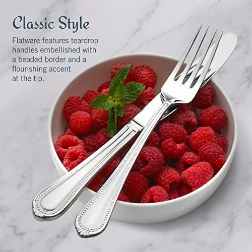 MIKASA Regent Bead 65 Piece Silverware Set, 18.10 Polished Mirror Stainless Steel, Service For 12 With Serving Set 7 MIKASA Regent Bead 65 Piece Silverware Set, 18.10 Polished Mirror Stainless Steel, Service For 12 With Serving Set - Image 5