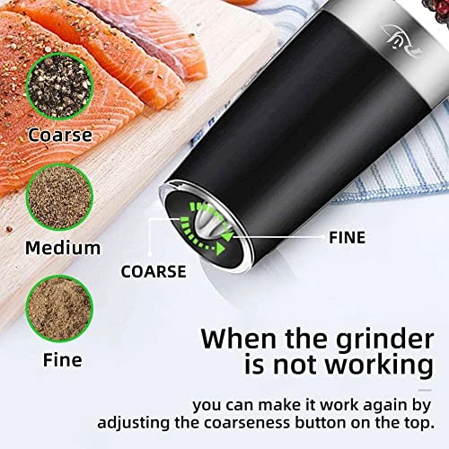 Gravity Electric Salt Ginder Pepper Grinder, Automatic Pepper And Salt Mill Grinder Battery-Operated With Adjustable Coarseness, LED Light, One Hand Operated 3 Gravity Electric Salt Ginder Pepper Grinder, Automatic Pepper And Salt Mill Grinder Battery-Operated With Adjustable Coarseness, LED Light, One Hand Operated