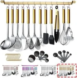 Kitchen Utensils Set 38 Pieces, Stainless Steel Cooking Utensils Set, Kitchen Gadgets Cookware, Kitchen Tool Set With Utensil Holder Rack And Hooks For Hanging Dishwasher Safe -KitchenAid Shop 51uxiAwJByL. AC