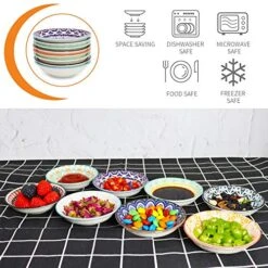 3 Oz Round Soy Sauce Dipping Bowls Set Of 8, Porcelain Side Dishes/Plates For Snack Sushi Ketchup Condiments Appetizer Dessert, 4 Inch Small Pinch Bowls For Kitchen Prep, Assorted Patterns -KitchenAid Shop 51vHaJSfkgL