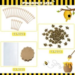 96 Pieces 4 Inch Wood Honey Dipper Sticks Set, 24 Pieces Honey Dipper Sticks, 24 Pieces Plastic Storage Bags, 24 Pieces Kraft Paper Cards, 24 Pieces Honeybee Charm Pendants With Jute Rope
