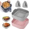2 Pcs Air Fryer Silicone Pot Square, Bkbkday 8 Inch Silicone Air Fryer Liners Basket Food Safe Reusable For 5 QT Or Bigger Pot With Heat-proof Silicone Mitts Gloves