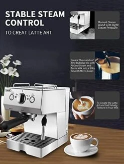 Manual Espresso Machines Espresso Machines 20 Bar Fast Heating Automatic Cappuccino Coffee Maker With Foaming Milk Frother Wand For Espresso, Latte Macchiato, 1.2L Removable Water Tank -KitchenAid Shop 51vpGdIoOiL