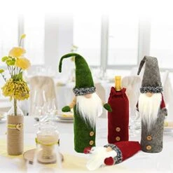 Christmas Wine Bottle Cover, 3 Pack Handmade Gnomes Wine Bottle Toppers Santa Claus Bottle Bags With Drawstring And Christmas Hat Holiday Home Christmas Decorations Gift Bag -KitchenAid Shop 51vrPgqAITL