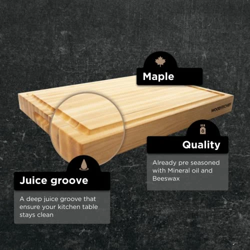 Large Wood Cutting Board From North American Maple - 20x16x1.5 Inches - A Reversible Butcher Block That Comes With Juice Groove For Cutting Meat And Juicy Veggies Easily - Large Chopping Board - Maple 5 Large Wood Cutting Board From North American Maple - 20x16x1.5 Inches - A Reversible Butcher Block That Comes With Juice Groove For Cutting Meat And Juicy Veggies Easily - Large Chopping Board - Maple - Image 3