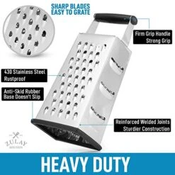 (Large) 4-Sided Cheese Grater - Stainless Steel Grater With Easy Grip Handle & Anti-Skid Base - Wide Grating Surface Box Grater With Sharp Blades For Parmesan Cheese, Ginger, Vegetables, & More -KitchenAid Shop 51wBCgiI0DL