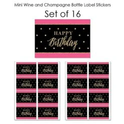 Chic Happy Birthday - Pink, Black And Gold - Mini Wine And Champagne Bottle Label Stickers - Birthday Party Favor Gift For Women And Men - Set Of 16 -KitchenAid Shop 51wJX6ZEikL