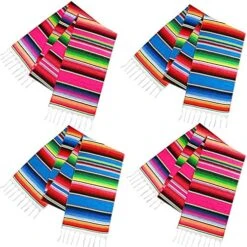 Mexican Table Runner 4Pack 14 X 110 Inches Large Mexican Theme Party Decoration For Cinco De Mayo Fiesta Party Serape Table Runner Red And Blue