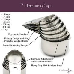 Measuring Cups And Spoons Set By Kitchen Yen - 7 Nesting Cups, 6 Stackable Narrow Spoons - Coffee Scoop - Engraved Measurements For Dry/Liquid Ingredients - Heavy Duty Professional 304 Stainless Steel -KitchenAid Shop 51wLqLNo7QL