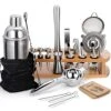 24-Piece Cocktail Shaker Bartender Kit With Stand, 24 Oz Martini Shaker, Mixing Spoon, Muddler, Measuring Jigger, Lemon Squeez, Tongs, Corkscrew, Liquor Pourers And More Professional Bar Tools