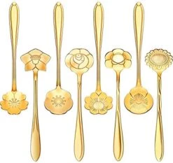 8 Pieces Flower Spoon Coffee Teaspoon Set Stainless Steel Tableware Creative Sugar Spoon Tea Spoon Stir Bar Spoon Stirring Spoon, 8 Different Patterns (Silver) -KitchenAid Shop 51wR3ud8BL. AC
