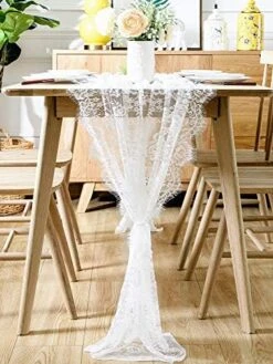 60x120 Inch Gorgeous White Lace Tablecloth Overlay Rose Vintage Embroidered, Romantic Boho Wedding Reception Table Decor, Baby & Bridal Shower Décor, Elegant Chic Outdoor Tea Party Tablecover -KitchenAid Shop 51wT5GjSwvL. AC