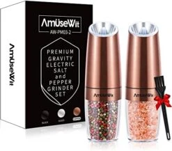 Gravity Electric Salt And Pepper Grinder Set【White Light】- Battery Operated Automatic Salt And Pepper Mills,Adjustable Coarseness,One-Handed Operation,Utility Brush,Stainless Steel By AmuseWit -KitchenAid Shop 51wTCb5PDxL. AC