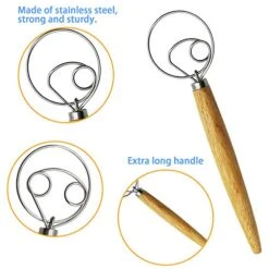 Danish Dough Whisk Bread Mixer&Egg Whisk Kits, 2 Pack Premium Stainless Steel Dutch Whisk & 1 Pack Hand Push Rotary Whisk Blender Pastry Or Pizza Dough Whisk, With A Dough Scraper For Bread -KitchenAid Shop 51wdsgBhFTL