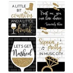 Nash Bash - Nashville Bachelorette Party Decorations For Women And Men - Wine Bottle Label Stickers - Set Of 4 -KitchenAid Shop 51wfp9Ds4NL