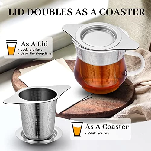 Tea Infuser Basket, Extra Fine Mesh Tea Strainers For Loose Tea, 18/8 Stainless Steel Loose Leaf Tea Steeper With Coaster Lid And Double-sided Handle, Tea Diffuser With Large Capacity 5 Tea Infuser Basket, Extra Fine Mesh Tea Strainers For Loose Tea, 18/8 Stainless Steel Loose Leaf Tea Steeper With Coaster Lid And Double-sided Handle, Tea Diffuser With Large Capacity - Image 3