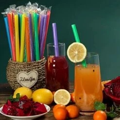 100 Pcs Individually Packaged Pointed Jumbo Smoothie Straws,Disposable Individually Wrapped Plastic Lengthen Milkshake Boba Straw (0.43" Diameter And 9.45" Long) (Colorful) 15 100 Pcs Individually Packaged Pointed Jumbo Smoothie Straws,Disposable Individually Wrapped Plastic Lengthen Milkshake Boba Straw (0.43" Diameter And 9.45" Long) (Colorful) -KitchenAid Shop 51wqCG6uCZL