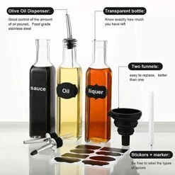 4 Pack Vinegar Cruet Olive Oil Glass Bottle, Square Tall Glass Bottle Set With Stainless Steel Bottle Spout Pourer, Foldable Silicone Funnel, Waterproof Label Sticker And Chalk Marker For Home Kitchen -KitchenAid Shop 51ww9pTUahL