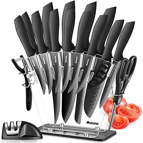 Knife Set, 17 Pieces German Stainless Steel Kitchen Knife Set, Include Kitchen Accessories, Black 3 Knife Set, 17 Pieces German Stainless Steel Kitchen Knife Set, Include Kitchen Accessories, Black