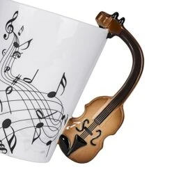 - 400ml Novelty Violin Mug Ceramic Coffee Milk Cup With Handle