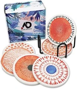 Set Of 6 Coasters With Holder For Drinks Absorbing Round Ceramic Stone Coaster With Cork Base,Tabletop Protection Mat For Mugs And Cups,Office,Kitchen (Colorful With Holder) -KitchenAid Shop 51x2r1ltgUL. AC