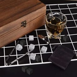 Bourbon Whiskey Stones Gift Set, Includes 2 CycloneGlass, 10 Chilling Stones, Velvet Carry Bag, Stainless Steel Tongs, Wine Stopper In Superior Wooden Boxes For Father's Day, Retirement Gifts -KitchenAid Shop 51xDvNYmhEL