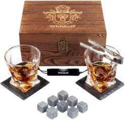 Hiskey Glass Set Of 2 - Bourbon Whiskey Stones Gift Set For Men - Includes Crystal Whisky Rocks Glasses, Chilling Stones, Slate Coasters - Scotch Glasses In Wooden Box - Wisky Burbon Retirement Gifts -KitchenAid Shop 51xUT1o1qKL. AC