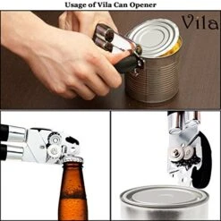 Vila Stainless Steel Cat & Dog Food Can Opener, Manual Lid Lifter, Bottle Opener, Easy To Turn Knob, Long, Comfortable Handles, Sharp Cutting Disc - Silver And Black, For Kitchen, Restaurant, Camping -KitchenAid Shop 51xXh2UWqaL