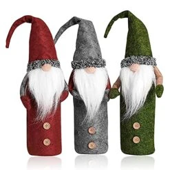 Christmas Wine Bottle Cover, 3 Pack Handmade Gnomes Wine Bottle Toppers Santa Claus Bottle Bags With Drawstring And Christmas Hat Holiday Home Christmas Decorations Gift Bag