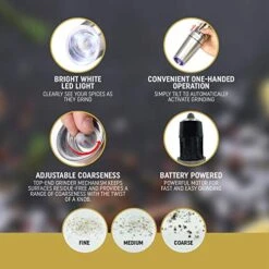 Gravity Electric Pepper Grinder Or Salt Mill | White LED Light | Easy One-Handed Automatic Use | Battery Powered | Adjustable Coarseness | Brushed Stainless Steel | By Westoak 9 Gravity Electric Pepper Grinder Or Salt Mill | White LED Light | Easy One-Handed Automatic Use | Battery Powered | Adjustable Coarseness | Brushed Stainless Steel | By Westoak -KitchenAid Shop 51xbDMV2nZL