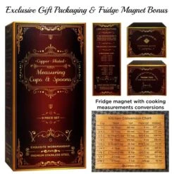 Copper Measuring Cups And Spoons Set Of 9 - Premium Gift Packaging + Cooking Conversions Chart. Extra Sturdy Stainless Steel With Copper Finish, Satin And Mirror Polish. Gift Under 25 Dollars. -KitchenAid Shop 51xcdhU5BML