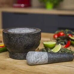 Mortar And Pestle Set - Black Polished Exterior - 6 Inch - 2 Cup Capacity