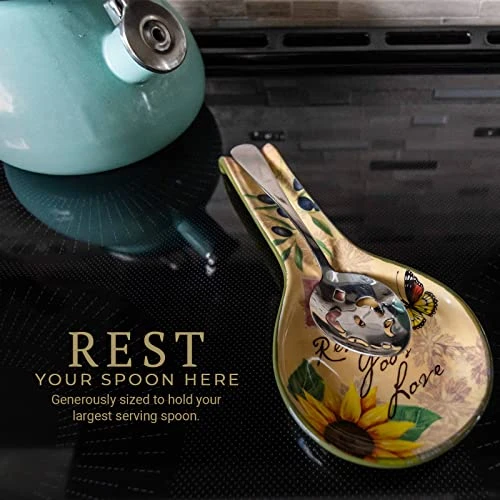 Bella Vita Ceramic Spoon Rest - Italian Sunflower Utensil Holder For Stove Top, Kitchen Counter Decor - Housewarming, Christian Gift, Multicolor, Large 4 Bella Vita Ceramic Spoon Rest - Italian Sunflower Utensil Holder For Stove Top, Kitchen Counter Decor - Housewarming, Christian Gift, Multicolor, Large - Image 2