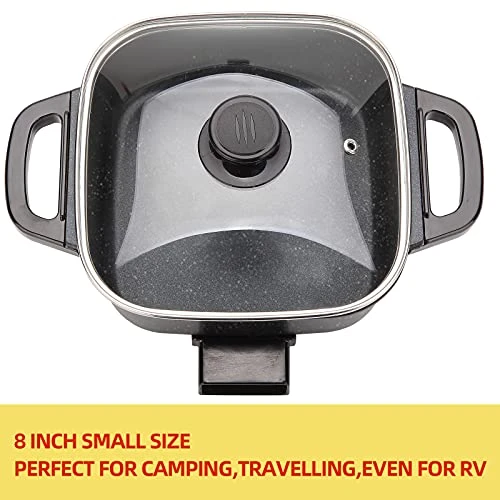 Aoran Small Skillet Electric Non-Stick Square,8 Inch Electric Frying Pan With Tempered Glass Vented Lid,Mini Personal Electric Skillet Indoor,Black,1000 Watts 3 Aoran Small Skillet Electric Non-Stick Square,8 Inch Electric Frying Pan With Tempered Glass Vented Lid,Mini Personal Electric Skillet Indoor,Black,1000 Watts