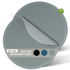 Silicone Microwave Mats, 12 Inch Multi-Use Microwave Mat Heat Resistant Pot Holders Hot Pads For Kitchen, Silicone Cover Pad For Microwave Oven Hot Pot Pans, Silicone Cover Pad, Light Gray 2 Pack